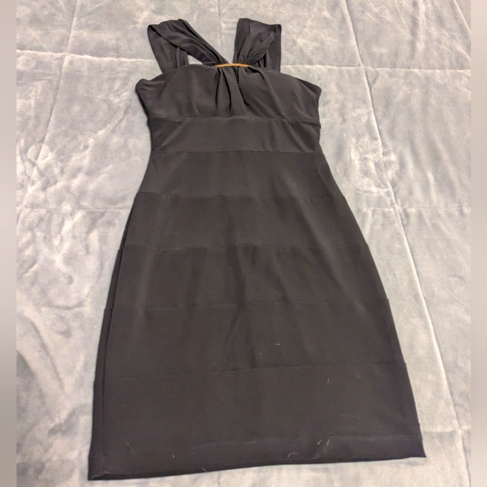 Bisou Bisou Michele Bohbot black & gold cocktail dress sz 4